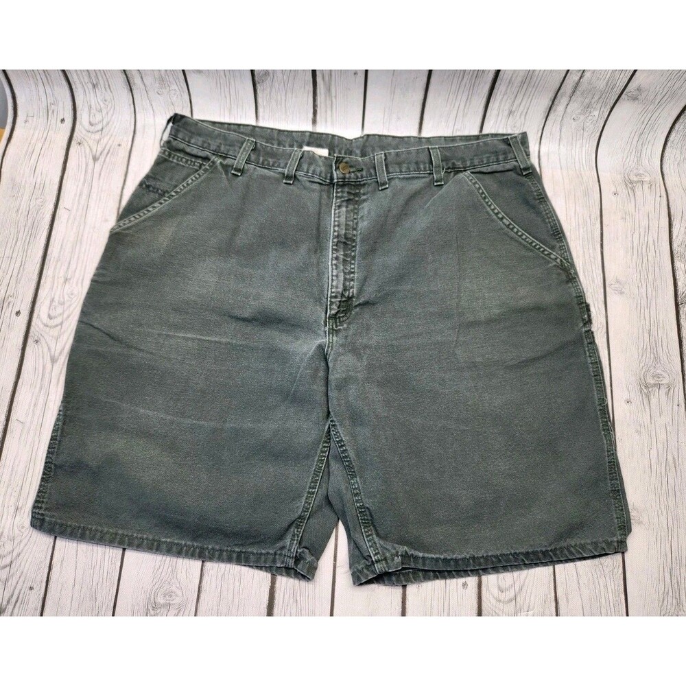Carhartt B149 OLD Mens 44 Oil Green Canvas Carpenter Cargo Shorts Y2K Vintage